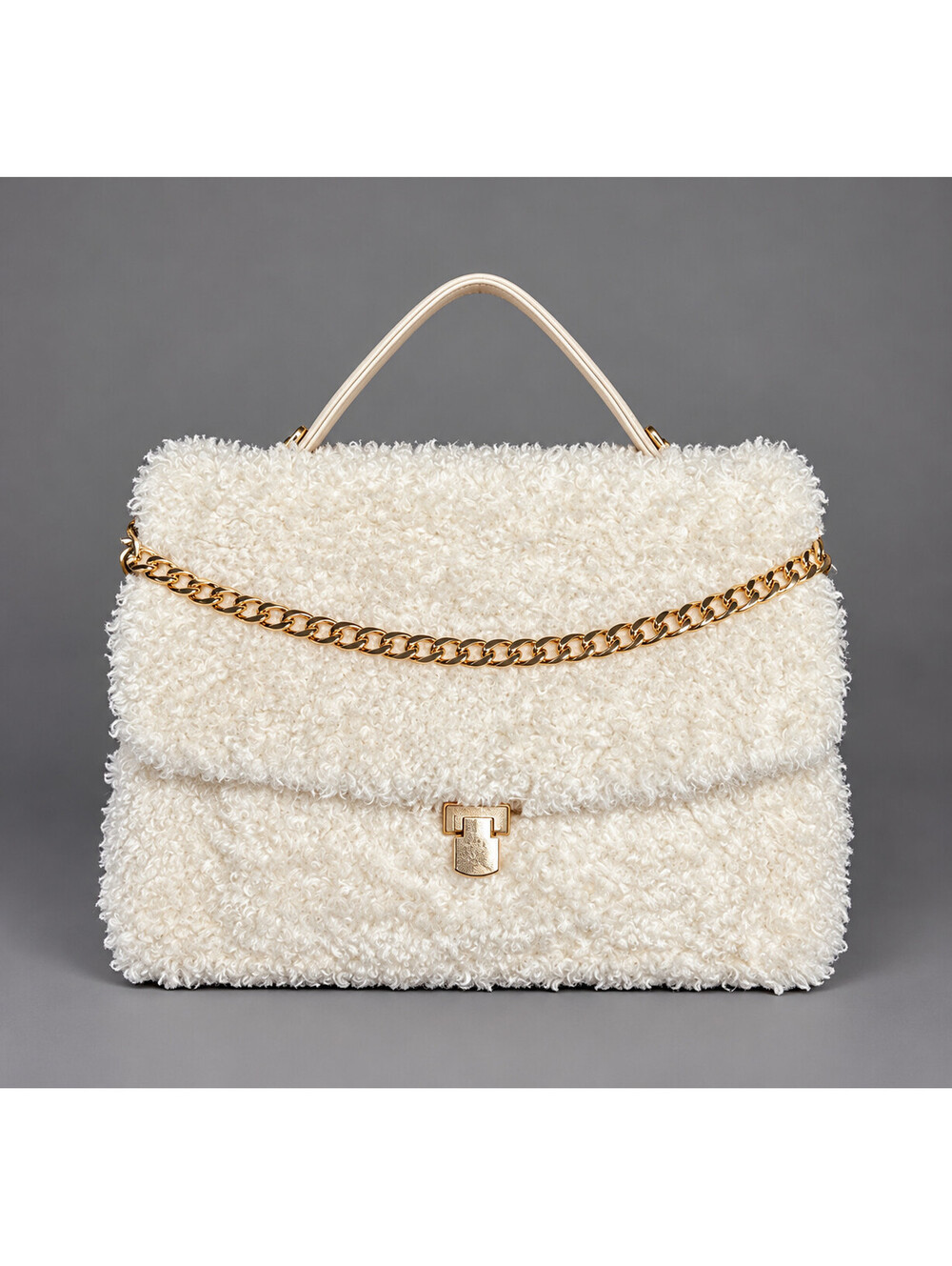 A New Day White Ivory Teddy Sherpa Faux Fur Crossbody Bag NWT Gold Chain Purse